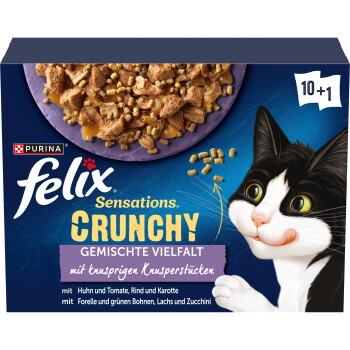Felix Sensations Crunchy 10 x 85 g + 40 g de bouchées croustillantes Variété de saveurs aux légumes Felix Sensations Crunchy 10 x 85 g + 40 g de bouchées croustillantes Variété de saveurs aux légumes