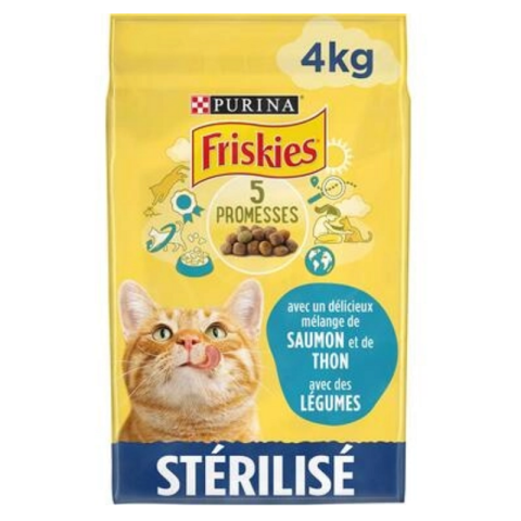 FRISKIES pour Chat Stérilisé - Croquettes avec un délicieux mélange de Saumon et de Thon avec des Légumes 4 kg