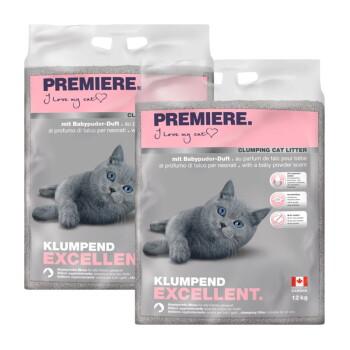 PREMIERE Litière Agglomérante au Parfum Poudre pour Bébé pour Chat 2x12 kg