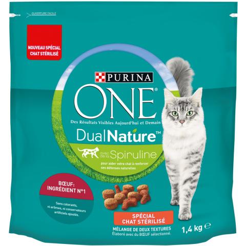 Purina One DualNature Chat Stérilisé - Spiruline et Bœuf