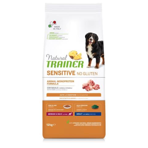 Natural Trainer Sensitive No Gluten Adult avec du porc 12kg Natural Trainer Sensitive No Gluten Adult avec du porc 12kg