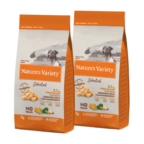 Nature's Variety Selected Croquettes pour Chien Adulte Mini avec Poulet Désosé 2x7 kg
