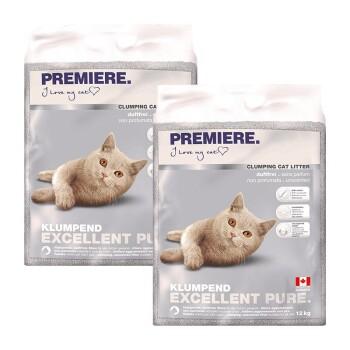PREMIERE Litière agglomérante Excellent Pure, non parfumée 2x12 kg