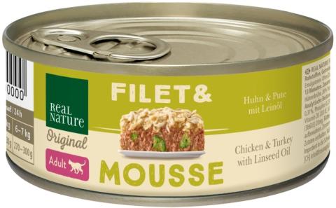 REAL NATURE Filet & Mousse Adult Poulet & dinde à l'huile de lin 24x85 g