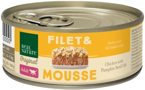 REAL NATURE Filet & Mousse Adult Poulet à l'huile de pépins de courge 24x85 g