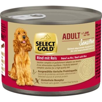 SELECT GOLD Sensitive Boîtes de Nourriture Humide Chien Adulte Bœuf au Riz 6x200 g SELECT GOLD Sensitive Boîtes de Nourriture Humide Chien Adulte Bœuf au Riz 6x200 g